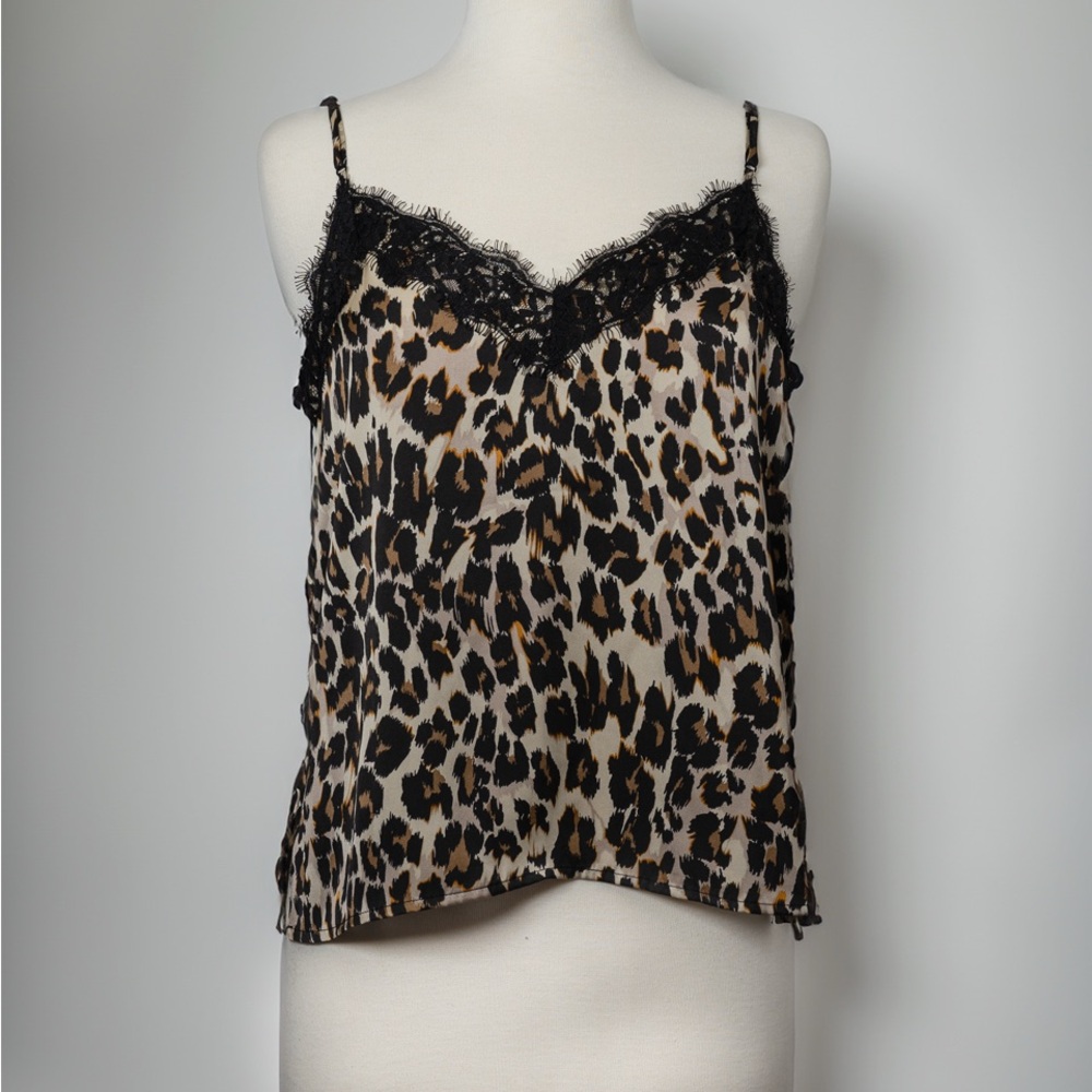 B.P. Leopard Print Lace Trim Cami Top